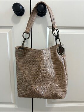 Allan Edward Croc-Embossed Taupe Leather Shoulder Bag for Women